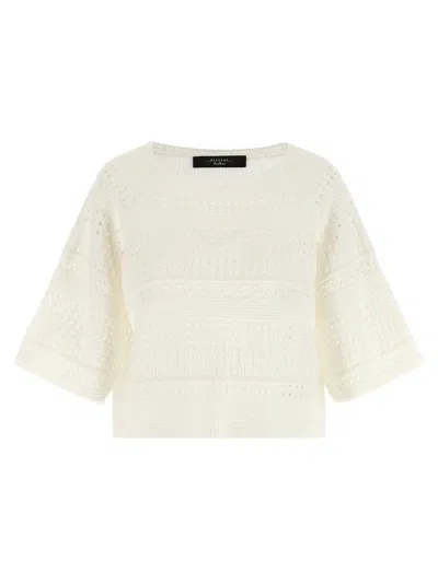Max Mara Perforated Cotton Knit Sweater In Neutral