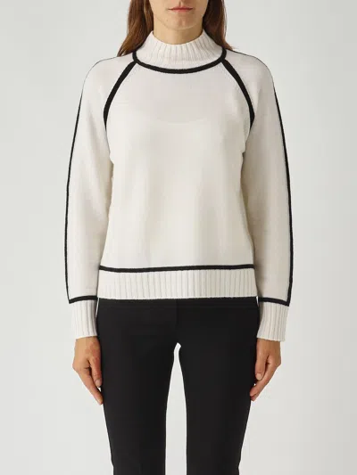 Max Mara Pescara Wool-cashmere Stripe-trim Sweater In White