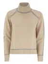 Max Mara Pescara Turtleneck Wool-cashmere Sweater In Neutral