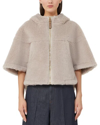 Max Mara Petalo Hooded Teddy Cape In Neutral