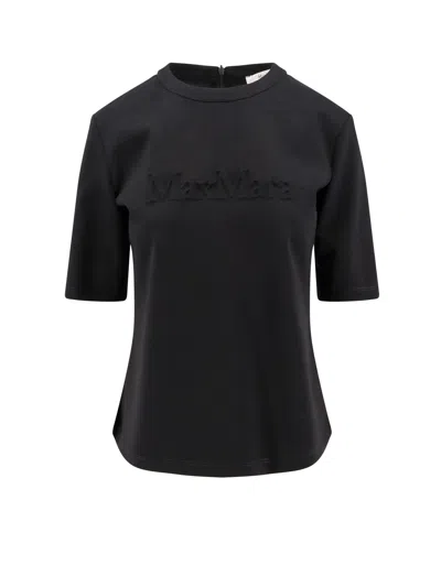 Max Mara Peter Wool T-shirt With Embossed Frontal Logo In Black