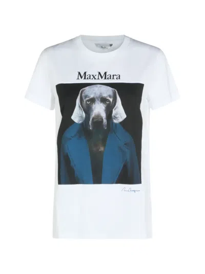 Max Mara Slim Fit Cotton T-shirt With Graphic Print And Contrast Logo In White