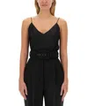 Max Mara Spaghetti Strap V Neck Top With Belt In Black