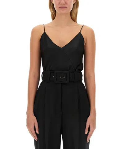Max Mara Spaghetti Strap V Neck Top With Belt In Black