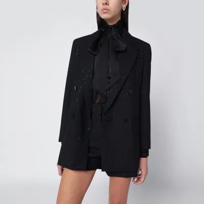 Max Mara Black Double-breasted Sequin Wool Blazer