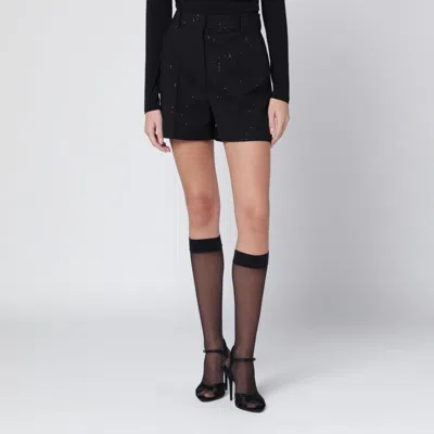 Max Mara Black Shorts With Pinstripe-effect Micro Sequins