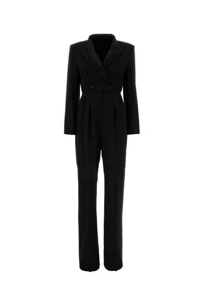 Max Mara Pianoforte Black Stretch Wool Mincio Jumpsuit In Nero