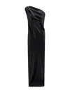 Max Mara Asymmetrical Satin Draped Evening Dress In Black