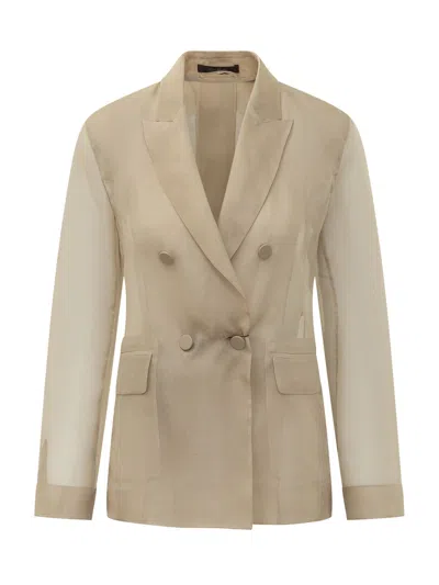 Max Mara Pianoforte Elegant Revers-fit Blazer With Pocket - Size S In Brown