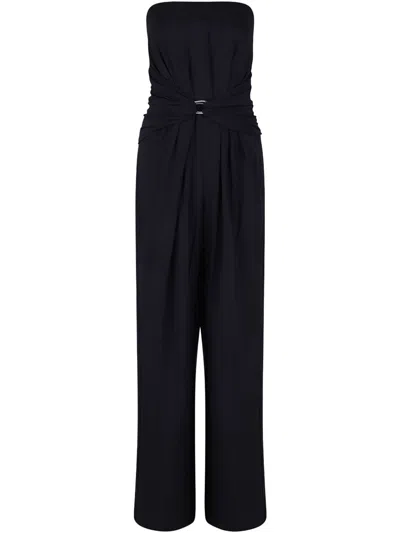 Max Mara Pianoforte Fiero Strapless Jumpsuit With Corset And Belt In Blue