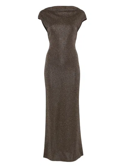 Max Mara Pianoforte Fitted Mini Dress With V-neck Back And Short Sleeves In Brown