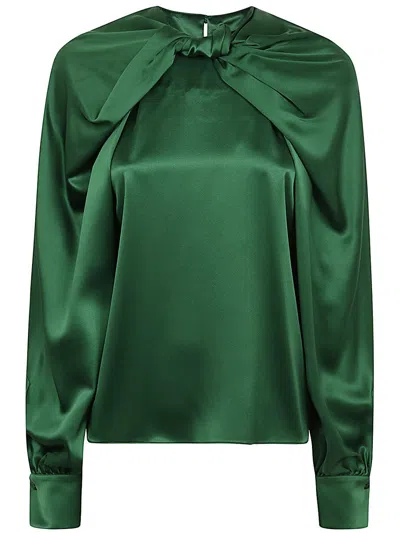 Max Mara Silk Bow-detail Blouse In Green