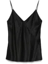 Max Mara V Neck Stretch Silk Satin Tank Top In Black