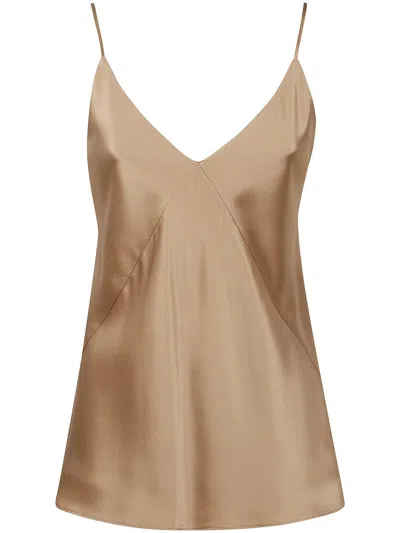 Max Mara Silk Top With Spaghetti Straps And V-neckline In Neutral