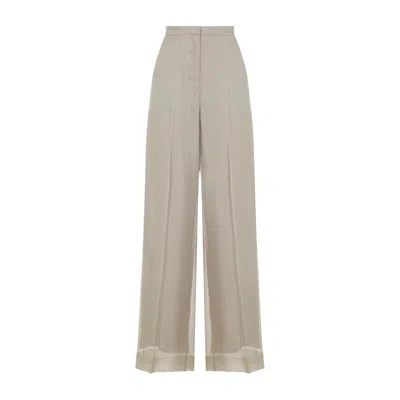 Max Mara Pianoforte Sand Beige Silk Pianoforte Olivi Organza Pants In Neutral