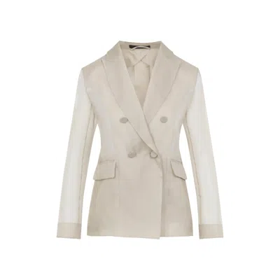 Max Mara Pianoforte Sand Beige Silk Slogan Organza Jacket In Neutral