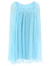 Max Mara Women Mini Light Blue Dress With Drawstring In Silk Chiffon Woman