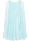 Max Mara Women Mini Light Blue Dress With Drawstring In Silk Chiffon Woman