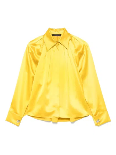 Max Mara Pianoforte Silk Satin Essential Shirt With Classic Collar And Cufflink Detail In Yellow