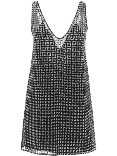 Max Mara Pianoforte Sleeveless V-neck Mini Dress With Sequin Detail In Black