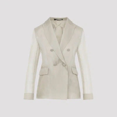 Max Mara Pianoforte Sand Beige Silk Slogan Organza Jacket In Neutral