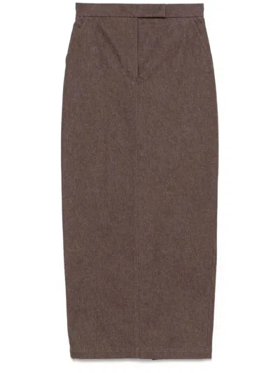 Max Mara Pianosa Long Pencil Skirt In Denim-effect Cotton In Brown