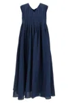 Max Mara Pleated Cotton And Ramie Dress In Blue