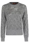 Max Mara Cropped Grey Open-knit Sweater With Metallic Finish In Gray