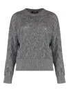 Max Mara Cropped Grey Open-knit Sweater With Metallic Finish In Gray