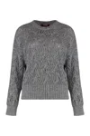 Max Mara Cropped Grey Open-knit Sweater With Metallic Finish In Gray