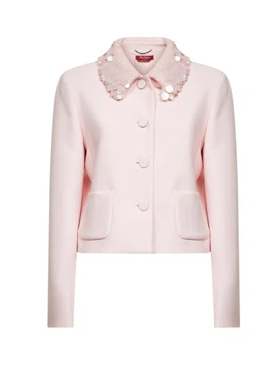 MAX MARA PINK CRÊPE MSEPINNE CROPPED JACKET WITH SEQUINS