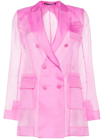 MAX MARA PINK SILK DOUBLE-BREASTED BLAZER JACKET FOR WOMEN