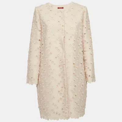 Max Mara Pink Embroidered Cotton Coat In Neutral
