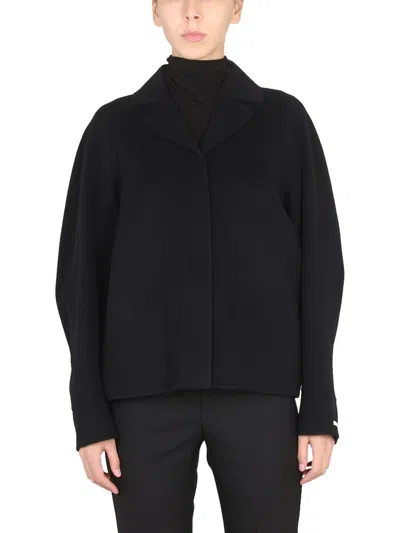 Max Mara Short Coat With Notched Lapels And Long Sleeves In Black