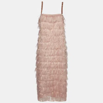 Pre-owned Max Mara Pink Synthetic Feather Tiered Midi Dress M