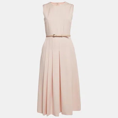 Pre-owned Max Mara Pink Wool Belted Midi Dress S