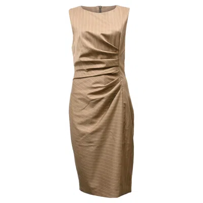 Max Mara Pino Pinstripe Ruched Dress In Beige Virgin Wool