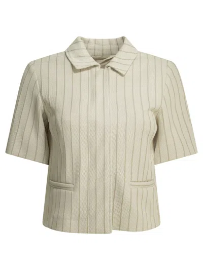 Max Mara Pinstripe Boxy Blazer With Short Sleeves In White
