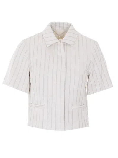 Max Mara Pinstripe Boxy Blazer With Short Sleeves In White
