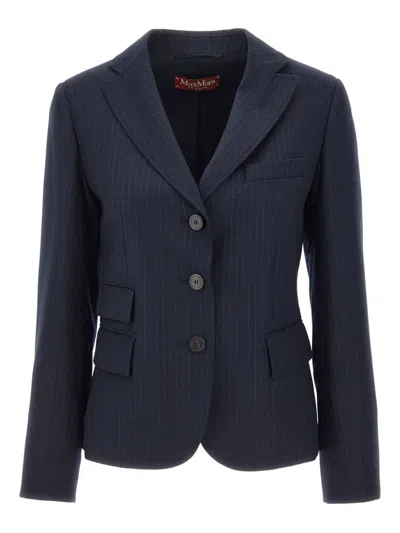 Max Mara Pinstripe Button Blazer In Blue