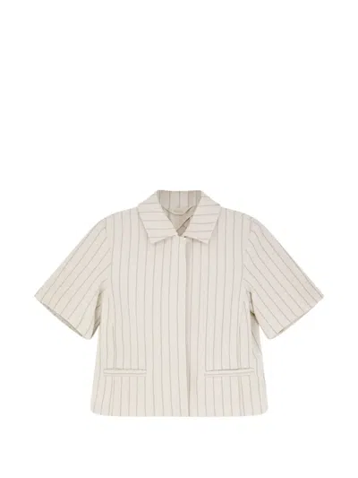 Max Mara Pinstripe Button Cotton Blazer In Neutral