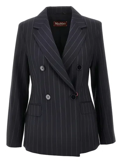 Max Mara Mstonagro Wool Double Breasted Blazer Jackets Blue In Black