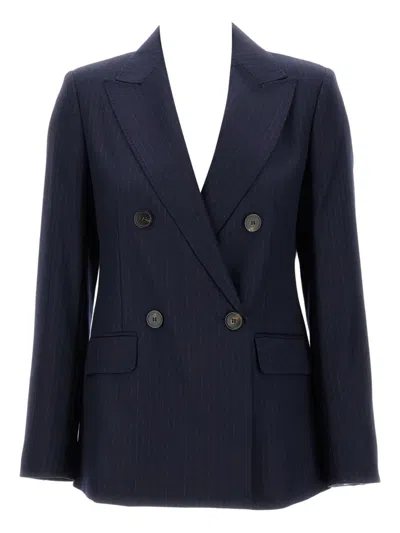 Max Mara Double-breasted Wool Jacket Featuring Notched Lapels In Blue