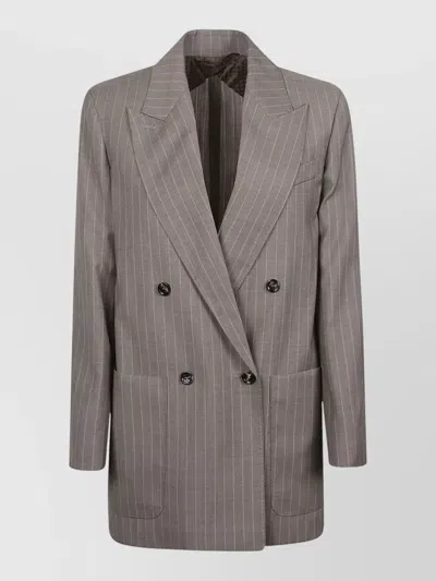 Max Mara Pinstripe Double Breasted Jacket Notched Lapels In Brown