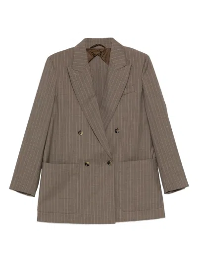 Max Mara Pinstripe Double-breasted Blazer In Brown