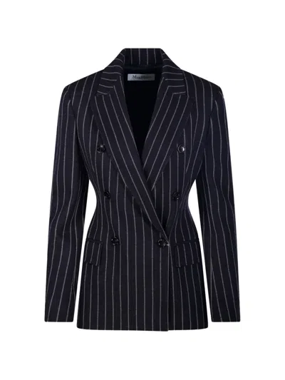 Max Mara Pinstripe Double-breasted Blazer In Blue