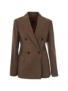 Max Mara Studio Double-breasted Pinstripe Blazer In Brown
