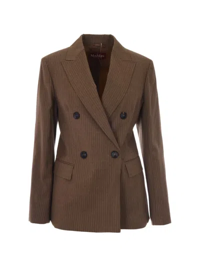 Max Mara Pinstripe Double-breasted Blazer In Brown