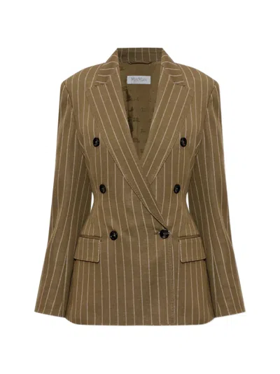Max Mara Pinstripe Double-breasted Jacket In Brown