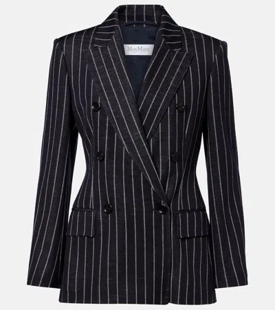 Max Mara Pinstripe Double-breasted Jersey Blazer In Blue